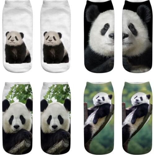 1 pair 2,021 fashion new panda 3D printing socks short tube female socks ship socks 3D single side printing female socks