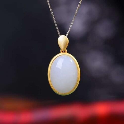 100% natural authentic hetian jade S 925 pendant white jade necklaces pendants women jade jewelry zhongjiyuku