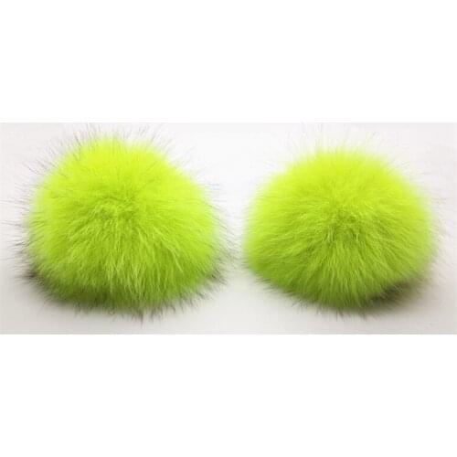 14cm Nature Real Fur Pompom For Knitted Hat Fluffy Green Fox Fur Hairyball Knitted Beanies Skullies Fur Ball