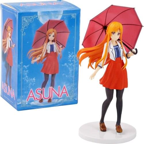 22cm Anime Sword Art Online Yuuki Asuna with Umbrella Decoration Doll PVC Action Figure Model Toys Doll