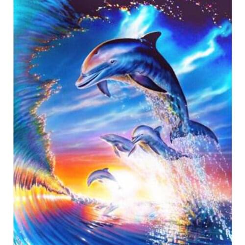 5D DIY Diamond Painting Animal Painting Dolphin Diving Picture Square Round Diamond Embroidery Cross Stitch Gift Decor WG2834