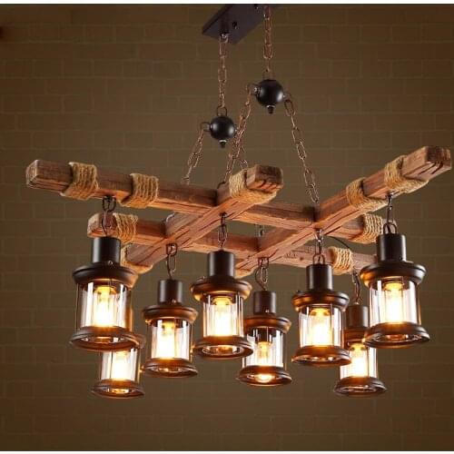 American Country Retro Pendant Lamps Industrial Creative Bar Table Pendant Light Personality Coffee Restaurant Wood Hanging Lamp