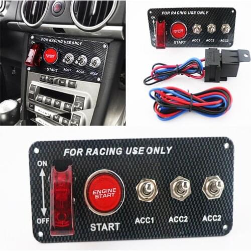 Carbon Fiber Car Ignition Switch Panel Engine Start Push Button LED Toggle Automobile Accessories