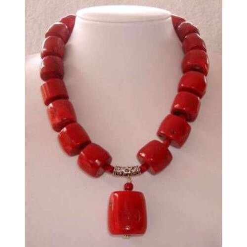 FREE shipping> >>>> Amazing Red Cylinder Coral Necklace 18" AAA BV135 6.07