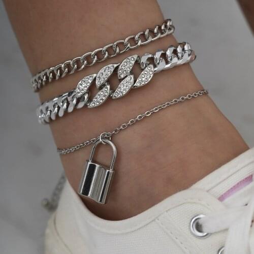 Retro Fashion Multi-layer Chain Anklet Exquisite Rhinestone Lock Anklet Summer Beach Personality Girl Party Jewelry