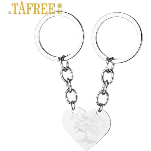TAFREE My Family Life Of Tree Half Two Parts One Pair Keychain Stainless Steel Heart Charms Keyring Key Chains Jewelry SS72