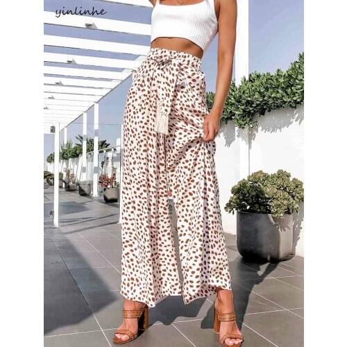 Yinlinhe Leopard Print Summer Wide Leg Pants Women High Waist Vintage Long Pants Women Straight Trousers Casual Outfits 1700