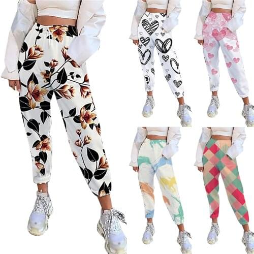 New Womens Casual Pants Strapping Trousers With Elastic-waisted Print Trousers Pants Fashion Elegant Daily Pants Pantalon Femme