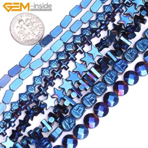 Gem-inside Blue Metallic Coated Reflections Stone Beads Twist Cross V Hematite Beads For Jewelry Making Beads 15inch DIY Beads