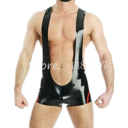 Black Latex Suspender Romper Shorts Pants for Men Latex mens one piece body suit (no zipper)