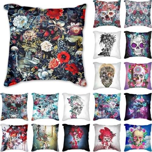 Flowers QUEEN OF SKULLS 45*45cm Decorative Pillowcases Polyester Cushion cover Throw Pillow Case Pillowcase Home Decor
