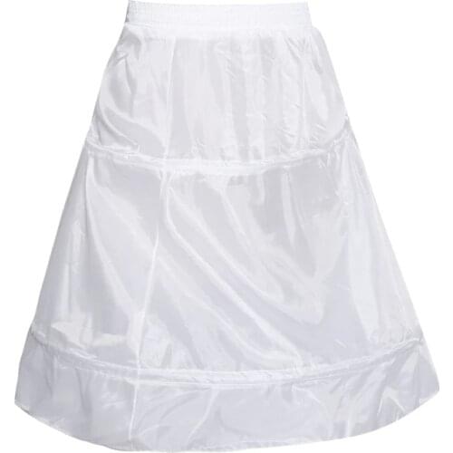 Kids Flower Girls 2 Hoop Single Layer A-Line Crinoline Drawstring Elastic Waist Petticoat for Wedding Dress Underskirt Half Slip