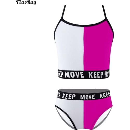 TiaoBug 2Pcs Kids Girls Swimsuit Adjustable Straps Crop Tops And Briefs Set Beach Pool Swimming Bathing Rashguard Swimwear