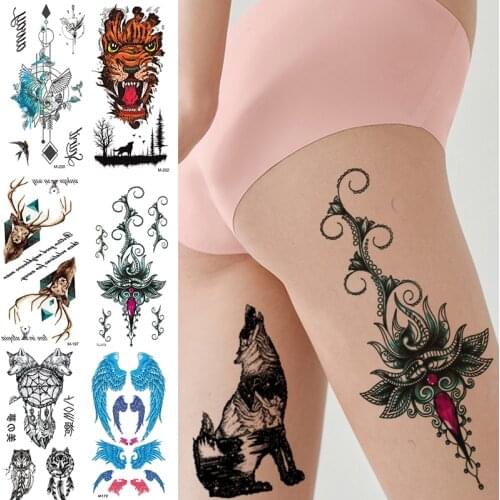 Sexy tattoo Waterproof Temporary Butterfly Phoenix Womens Tattoo Stickers Decals Lion Deer Wolf Fake Tato Sticker Paper paint