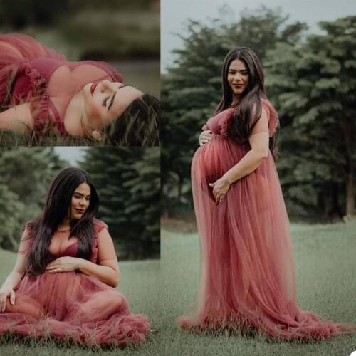 New Pregnant Women Photo Robes V Neck Short Sleeves Lace Tulle Sleepwear Bathrobe Ladies Mesh Prom Bridesmaid Shawel