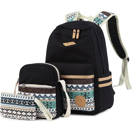 Canvas Backpack Women School Backpacks Schoolbag For Teenage Girls Student Book Bag Female Mochila 3 Pcs/set