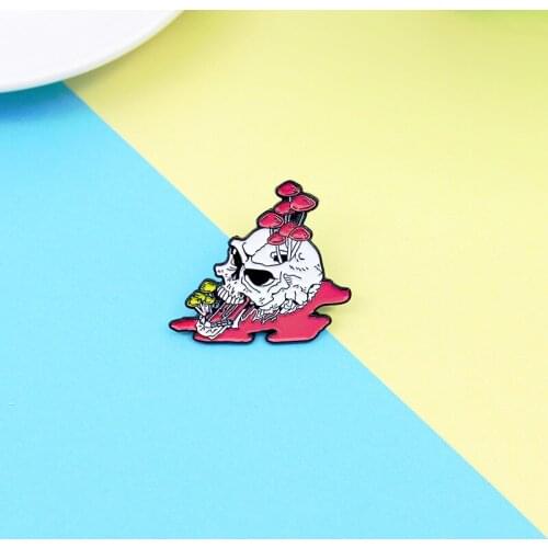 Creative personality punk skull with mushrooms enamel brooch cartoon trend pins collar backpack accessories gifts for friends