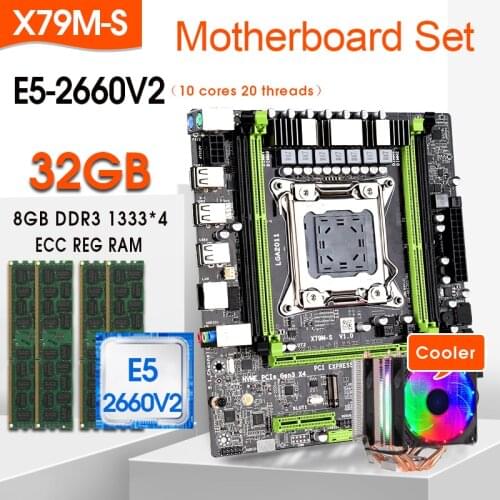 Jingsha X79 m-s 2.0 Motherboard set with Xeon E5 2660v2 4x8GB=32GB 1333MHz DDR3 ECC REG memory and cpu cooler