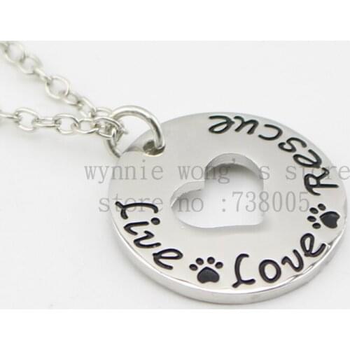 2015 New arrival "Live Love Rescue " Necklace Heart pet Paw Print necklace Rescue Dog Cat necklace Pet lover Jewelry