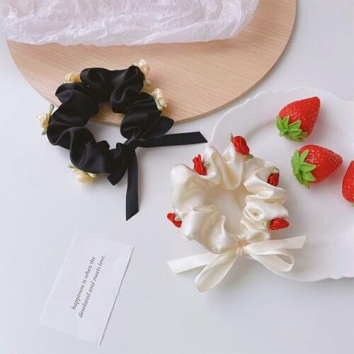 Newest Summer Satin Scrunchies For Women Elastic Hair Band Cute Rose Flower Bow Ponytail Holder Hair Tie Ropes Hair Accessories