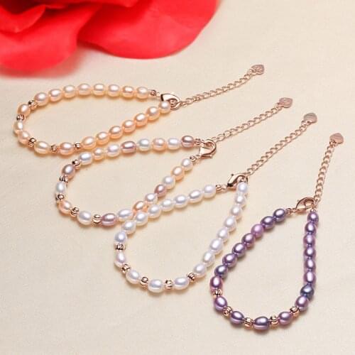 Wholesale Elegant Pearl Jewelry Strand Bracelet Sweet Girls Small Rice Pearl Beaded Natural Freshwater Pearl Bracelets for Women