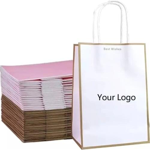 10 Pcs Custom Logo Kraft Paper Bag Present Bag Customized Clothing Shopping Paper Bag Packaging Storage Bag 10 Pcs Storage Bag