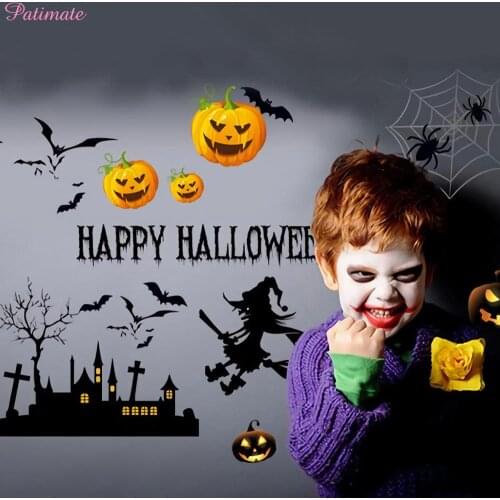 PATIMATE 2019 Halloween Decoration Wall Sticker Halloween Party Decoration Horror Stickers Halloween Pumpkin Bat Spider Supplies