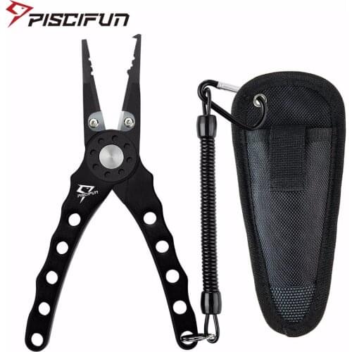 Piscifun Aluminum Fishing Pliers Braid Cutters Split Ring Hook Remover Fish Holder Saltwater Pliers with Sheath and Lanyard