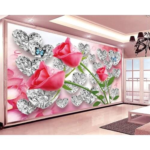 Beibehang Custom wallpaper diamond rose 3D love creative three-dimensional romantic TV background walls living room 3d wallpaper