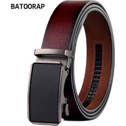 BATOORAP Designer Belts Men Luxury Brand Trouser Waist Strap Male Vintage Automatic Buckle Wine Red Belt Cowhide Leather BAFGZ15