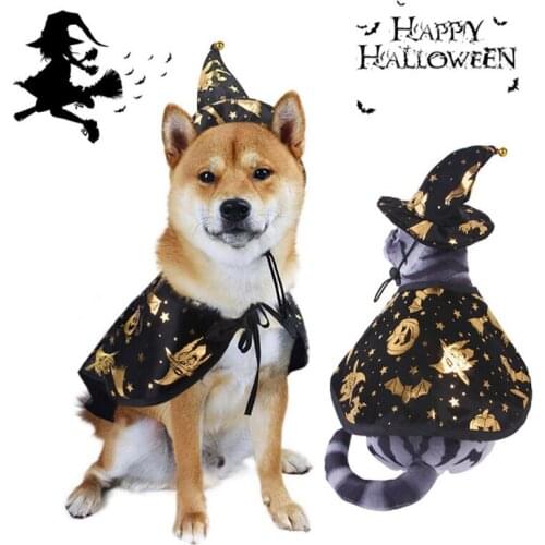 Funny Halloween Costume Pet Dog Halloween Costume Cape And Wizard Hat Decor Dog Performance Cosplay Costume For Holiday