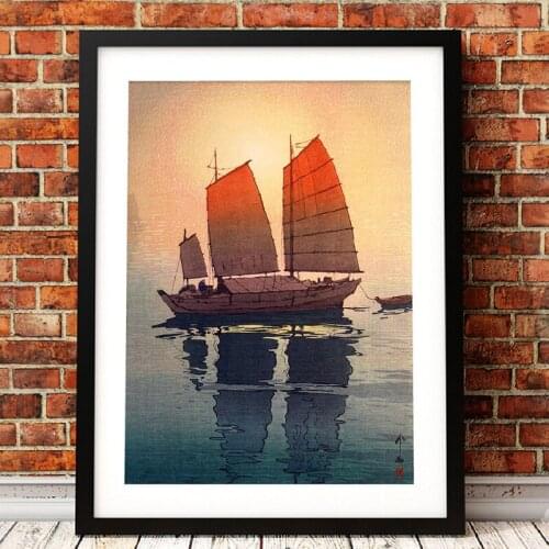 Vintage Japanese Ship Poster Print Japanese Woodblock Wall Art Canvas Painting Oriental Illustration Picture Home Wall Art Decor
