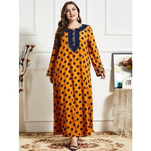 Woman Dress 2021 Spring Autumn Long Sleeve Embroidery Polka Dot Print Casual Dress Loose Plus Size Maxi Long Dresses