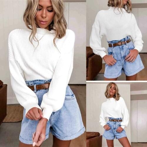 Women Half-high Collar White Knitted Sweater Winter New Ladies Casual Loose Long Sleeve Korean Harajuku Pullover Top Autumn 2020