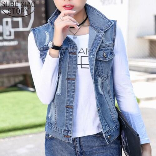 Casual Tops Autumn New Womens Denim Vests Coat Sleeveless Waistcoats Denim Short Jackets Female Jeans Plus Size 3XL Coats 14834