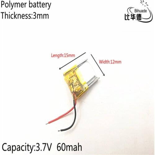3.7V 60mAh 301215 Lithium Polymer LiPo Rechargeable Battery ion cells For Mp3 Mp4 Mp5 DIY PAD DVD E-book bluetooth headset