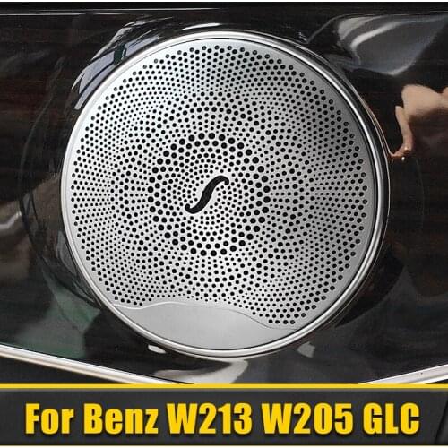 4pcs Stainless Car Door Audio Speaker Decor Cover Loudspeaker 3D Trim Sticker For Mercedes Benz AMG C E Class W205 W213 X253 GLC
