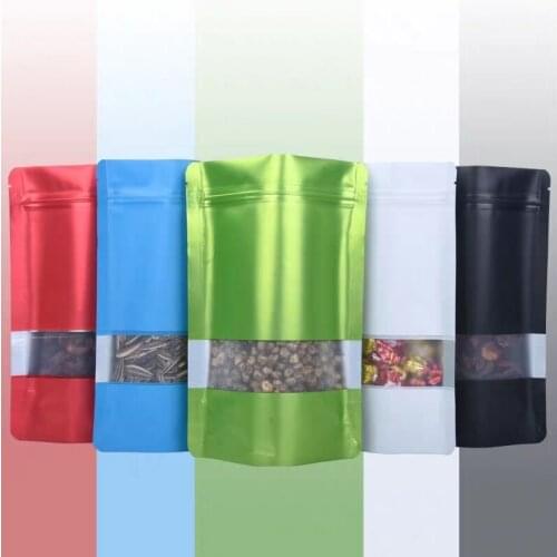 50pcs/lot Doypack Coffee Powder Package Bag Frosted Window Gift Pouch Stand up Matt Aluminum Foil Window Ziplock Bag