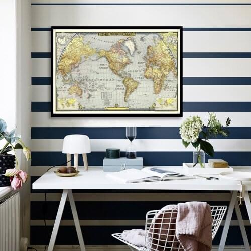 A2 Size The World Map In 1943 Detailed Poster Vintage Canvas Painting Wall Decor School Supplies Home Decoration