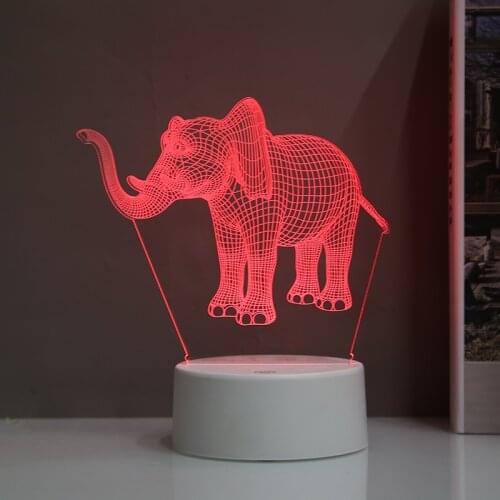 Acrylic 3D Elephant LED Night Light 7 Colour Touch Control Table Desk Lamp 3D Night Light Elephant Series 7/16Color Change LED
