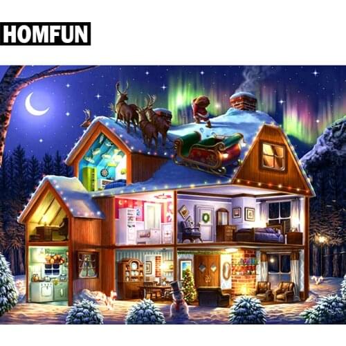 HOMFUN Full Square/Round Drill 5D DIY Diamond Painting "Christmas House" Embroidery Cross Stitch 5D Home Decor Gift A00360