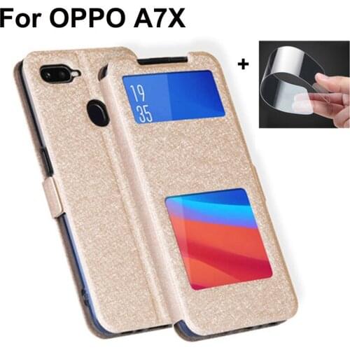 Open window capas For OPPO A7X Case Cover Luxury PU Leather Flip Cover For OPPO A7 X shell For OPPO A 7 X Cover OPPOA7X coque