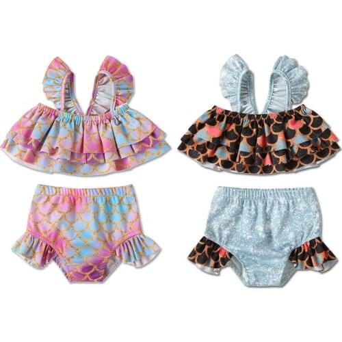 Citgeett Summer Kids Girl Fish Scale Tops+Shorts Outfits Swimwear Beach Bathing Bikini Suit Cute Set