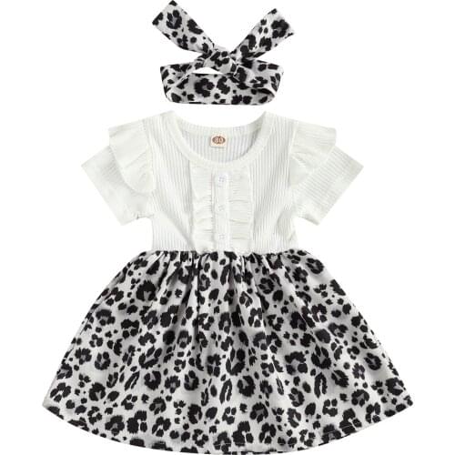 Kids Dress, Girls Floral Round Neck Short Sleeve One-Piece Ruffle Dress for Summer Fall, White/Yellow