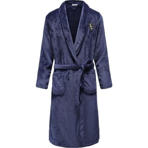 Elegant Men Flannel Keep Warm Flannel Kimono Robe Gown Intimate Soft Sleepwear Bath Gown Casual Full Nightgown Plus Size