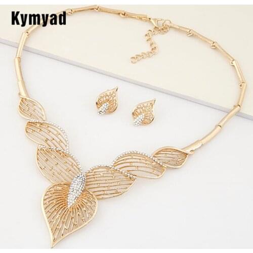 Kymyad Collier Femme Heart Necklaces & Pendants Jewelry Sets Crystal Hollow Metal Collares Statement Gold Color Colar For Women