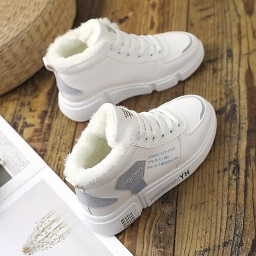 Winter Autumn Sneakers Woman Vulcanized Shoes Suede Female PU Leather Outdoor Lace-Up Plus Thicken Sneakers Women