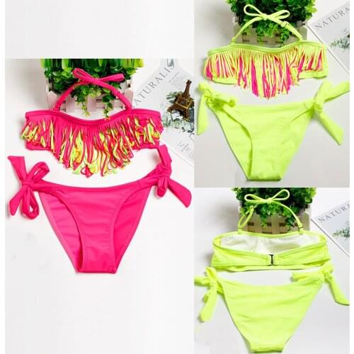 Toddler Girls' Swimsuit Tassel Bikini Summer Kids Baby Swimwear Lace Up Halter Quick-drying Childrens Split Swimsuit Swimming