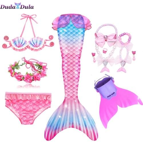 Girls Swimming Mermaid tail Mermaid Costume Cosplay Children Swimsuit Fantasy Beach Bikini can add Monofin Fin Birthday Gifts