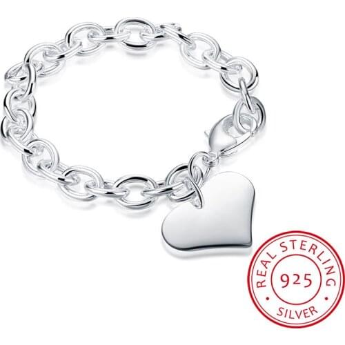LEKANI Luxury 925 Sterling Silver Heart Charm Bracelet High Quality Men Women Silver Bracelet Pulceras Armband Fine Jewelry
